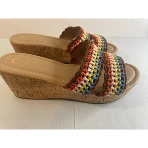 Comfort EST.1946 Crochet Cork Wedge Teal/Brown/Orange/White Cushion sole Size 9